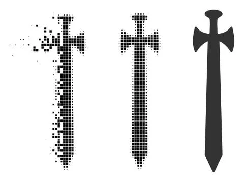 Decomposed Dotted Halftone Medieval Sword Icon 스톡 일러스트