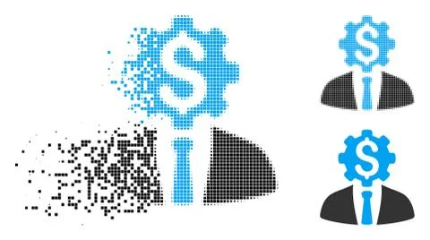 Decomposed Dotted Halftone Office Dollar Gear Worker Icon 스톡 일러스트
