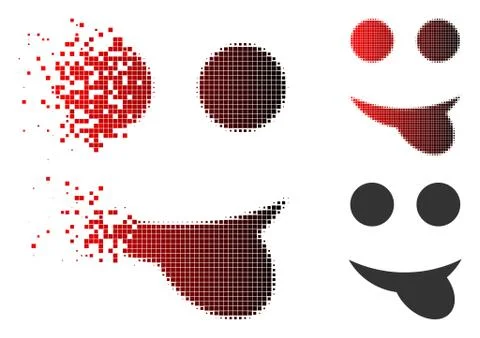 Decomposed Dotted Halftone Tongue Smiley Icon 스톡 일러스트