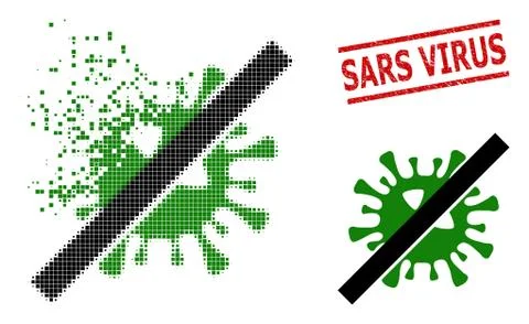 Decomposed Dotted No SARS Virus Icon and Distress Sars Virus Seal Stamp Illustrazione stock