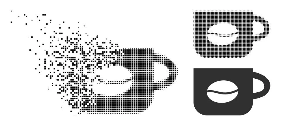 Decomposed Pixel and Original Coffee Cup Icon Stockillustratie