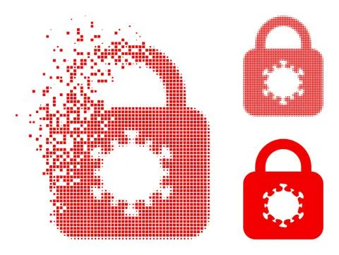 Decomposed Pixel and Original Virus Lock Icon Stock Illustration