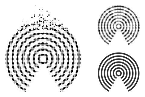 Decomposed Pixel Halftone Airdrop Icon Illustrazione stock