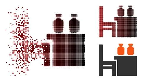 Decomposed Pixel Halftone Apothecary Table Icon Stock Illustration