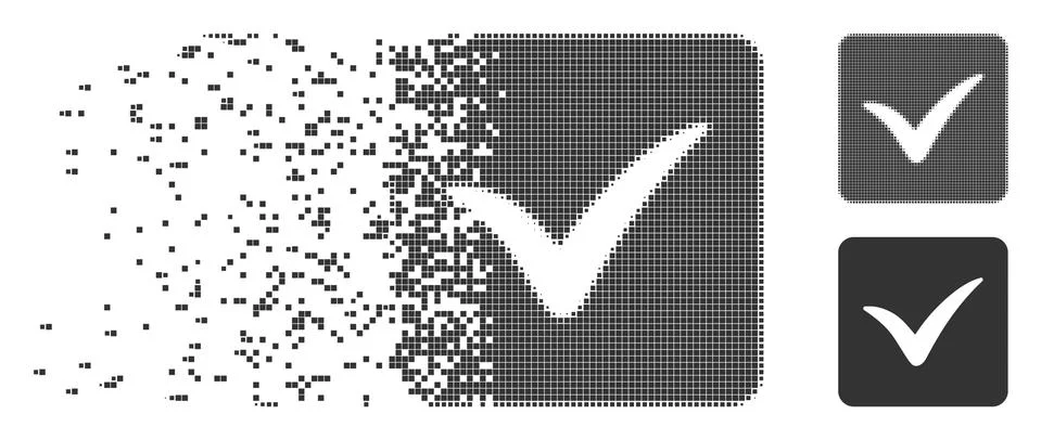 Decomposed Pixel Halftone Approve Box Icon Stock Illustration