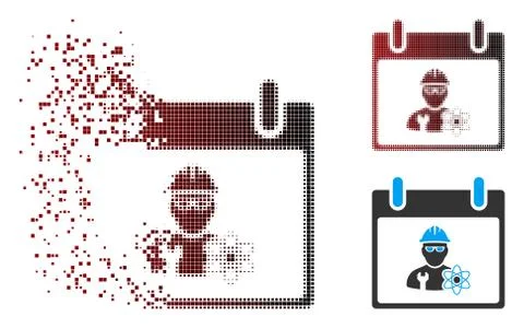 Decomposed Pixel Halftone Atomic Engineer Calendar Day Icon Stockillustratie