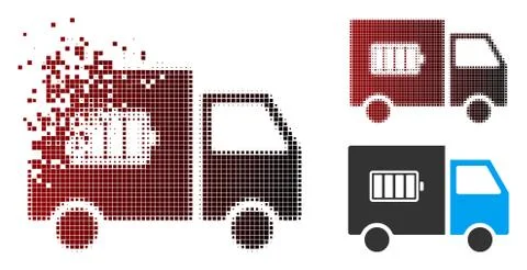 Decomposed Pixel Halftone Battery Delivery Truck Icon Stock-Illustration