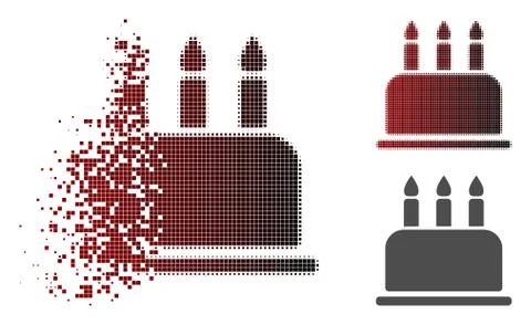 Decomposed Pixel Halftone Birthday Cake Icon Stock Illustration