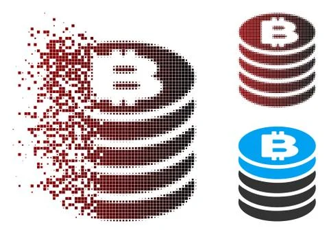 Decomposed Pixel Halftone Bitcoin Coin Stack Icon Illustrazione stock