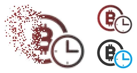 Decomposed Pixel Halftone Bitcoin Credit Time Icon Illustrazione stock