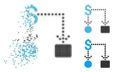 Decomposed Pixel Halftone Cashflow Icon Stock Illustration