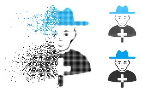 Decomposed Pixel Halftone Catholic Priest Icon with Face Stock Illustration