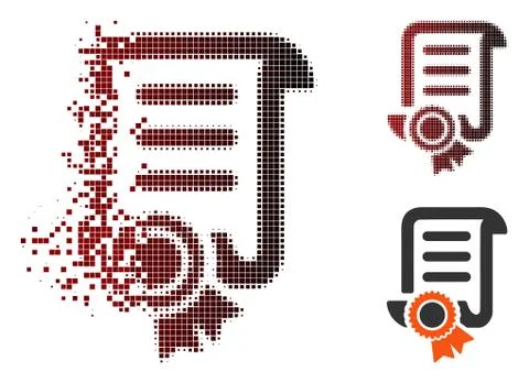 Decomposed Pixel Halftone Certified Scroll Document Icon Stock Illustration