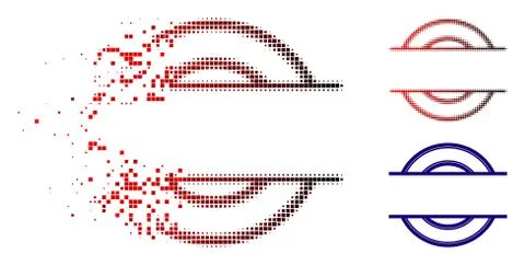 Decomposed Pixel Halftone Circle Stamp Frame Icon Stock Illustration