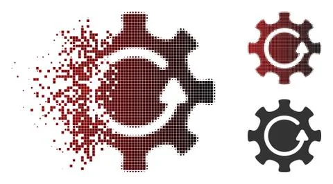 Decomposed Pixel Halftone Cog Rotation Direction Icon Illustrazione stock