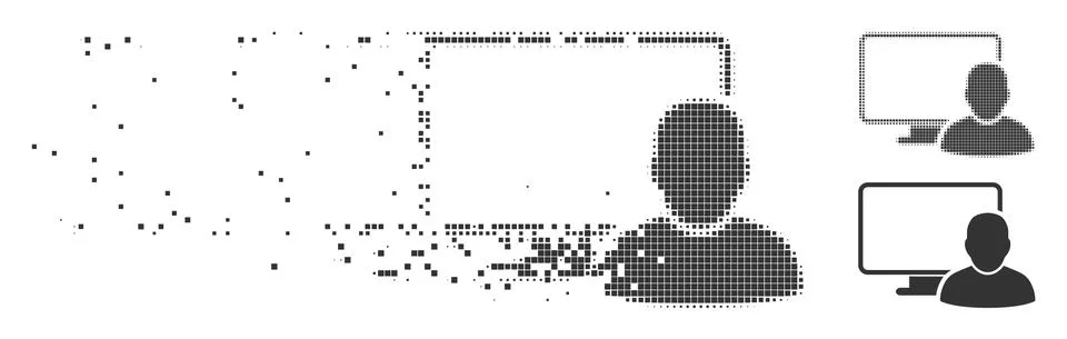 Decomposed Pixel Halftone Computer User Icon Stock Illustration