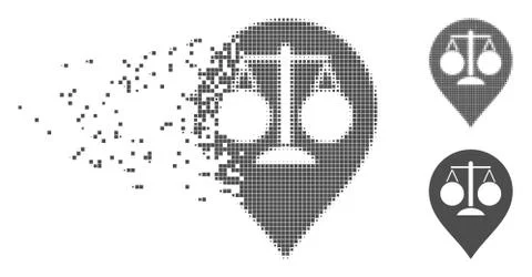 Decomposed Pixel Halftone Court Map Marker Icon Stock Illustration