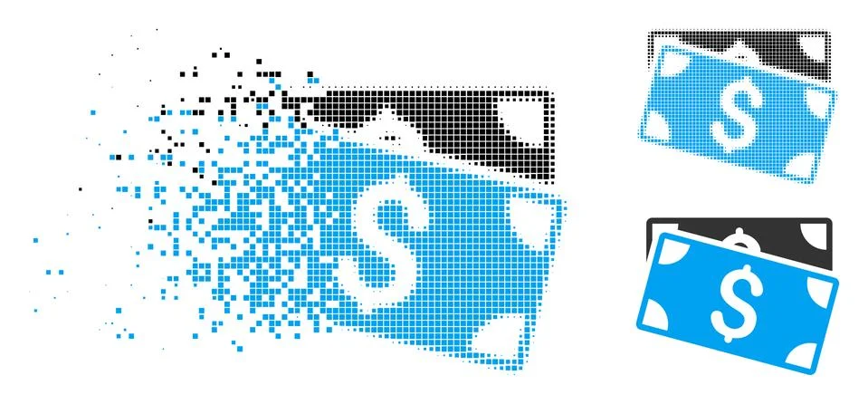 Decomposed Pixel Halftone Dollar Banknotes Icon Ilustração Stock