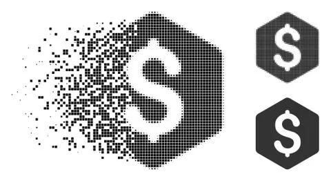 Decomposed Pixel Halftone Dollar Hexagon Icon Stock Illustration