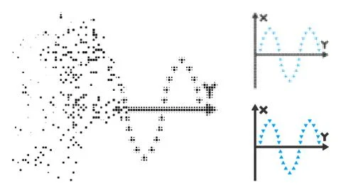 Decomposed Pixel Halftone Dotted Sinusoid Plot Icon イラスト素材