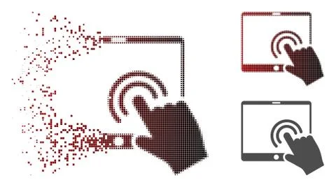 Decomposed Pixel Halftone Double Click Tablet Icon Stock Illustration