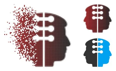 Decomposed Pixel Halftone Dual Head Interface Icon Illustrazione stock
