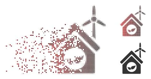 Decomposed Pixel Halftone Eco House Building Icon Ilustración de archivo