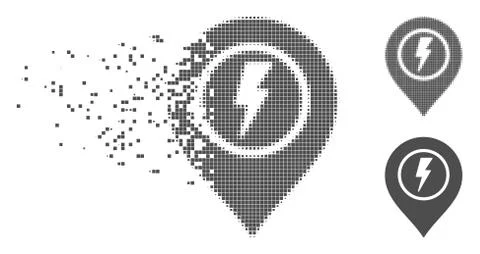 Decomposed Pixel Halftone Electric Marker Icon Stock Illustration