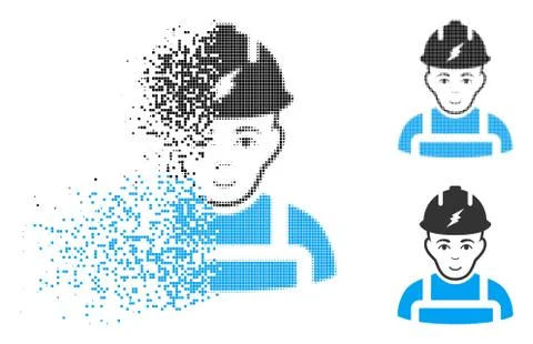 Decomposed Pixel Halftone Electrician Icon with Face Illustrazione stock