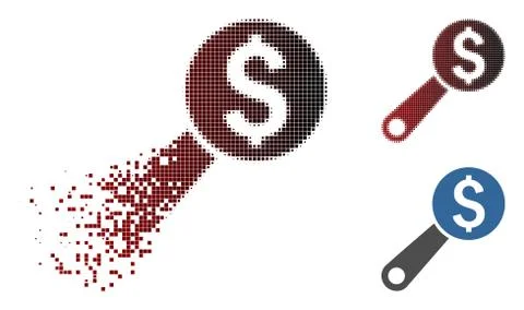 Decomposed Pixel Halftone Financial Audit Magnifier Icon Stock Illustration