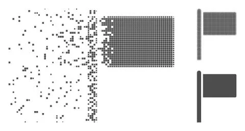 Decomposed Pixel Halftone Flag Pointer Icon Stock Illustration