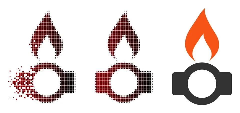 Decomposed Pixel Halftone Gas Flame Icon Stock Illustration