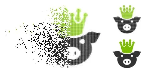 Decomposed Pixel Halftone King Pig Icon 스톡 일러스트