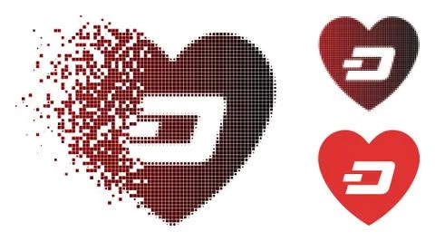 Decomposed Pixel Halftone Lovely Dash Heart Icon Stock Illustration