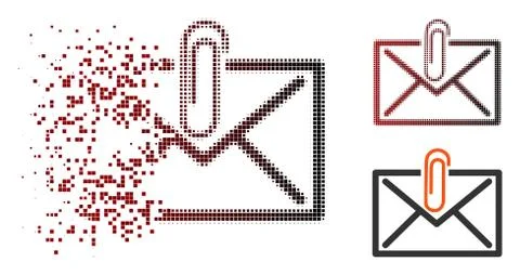 Decomposed Pixel Halftone Mail Attachement Icon Stock Illustration
