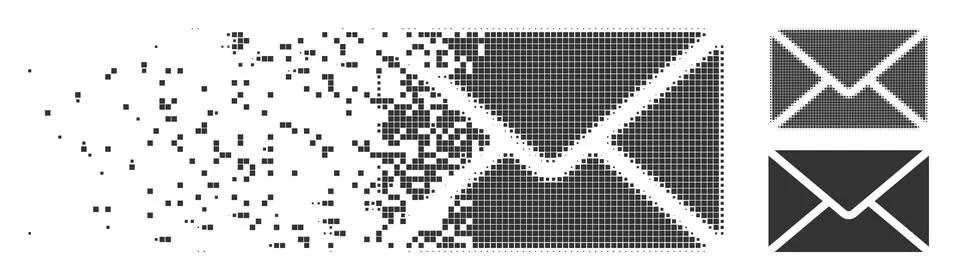 Decomposed Pixel Halftone Mail Envelope Icon Ilustração Stock