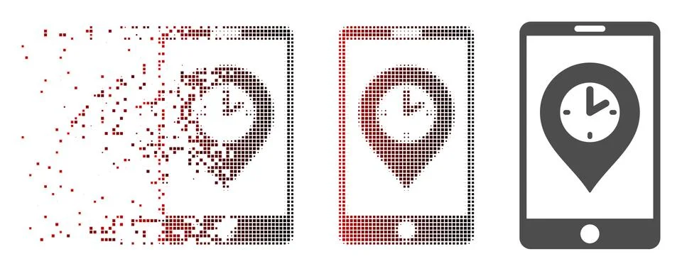 Decomposed Pixel Halftone Mobile Time Pointer Icon Illustrazione stock