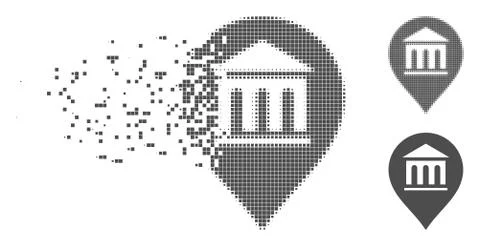 Decomposed Pixel Halftone Museum Marker Icon Stock Illustration