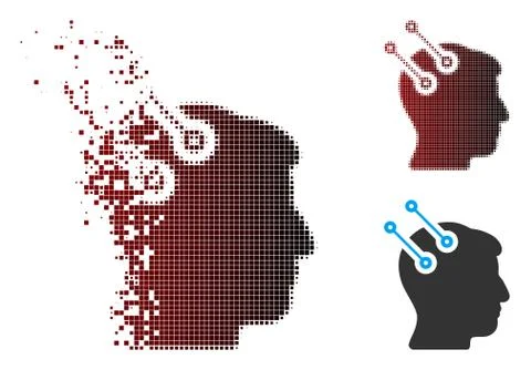 Decomposed Pixel Halftone Neural Interface Connectors Icon Illustration