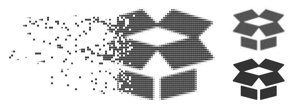 Decomposed Pixel Halftone Open Box Icon Stock Illustration