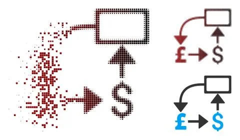 Decomposed Pixel Halftone Pound Dollar Flow Chart Icon Stock Illustration