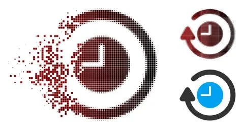 Decomposed Pixel Halftone Repeat Clock Icon Stock Illustration