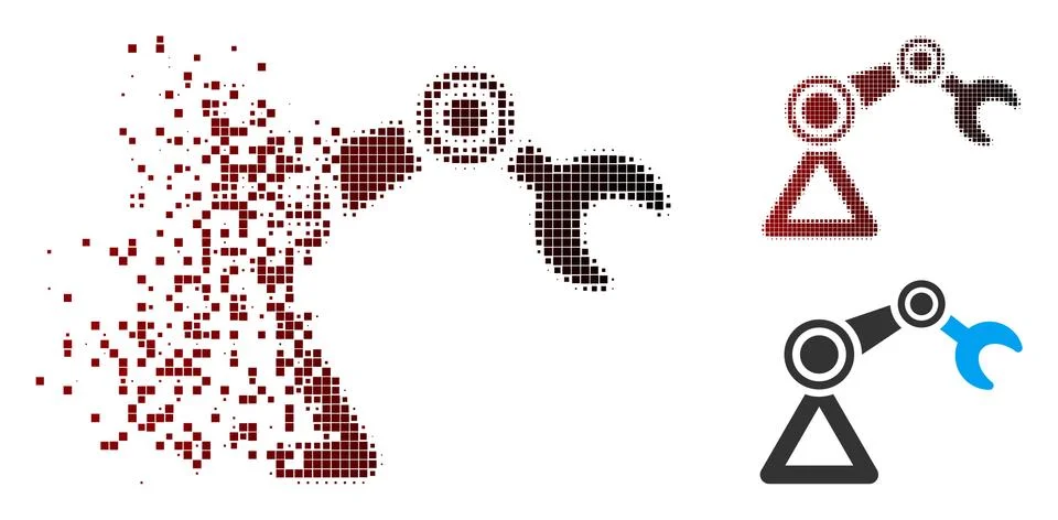 Decomposed Pixel Halftone Robotics Manipulator Icon Stock Illustration
