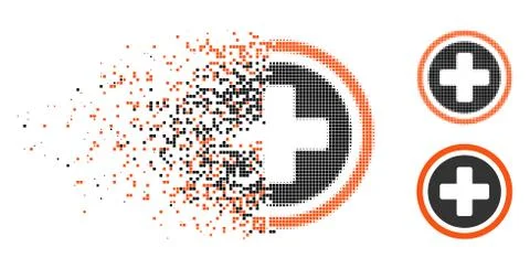 Decomposed Pixel Halftone Rounded Cross Icon Stock Illustration