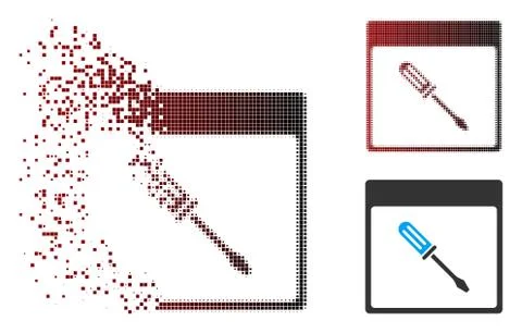 Decomposed Pixel Halftone Screwdriver Calendar Page Icon Stock Illustration