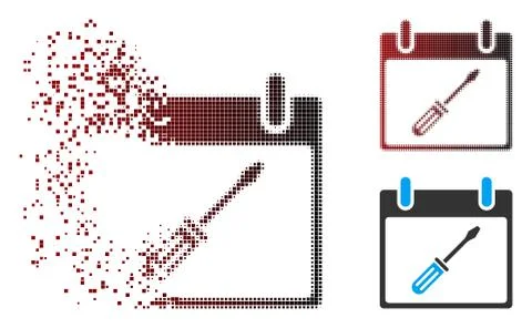 Decomposed Pixel Halftone Screwdriver Tuning Calendar Day Icon Stock Illustration