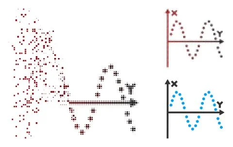 Decomposed Pixel Halftone Sine Plot Icon Ilustración de archivo