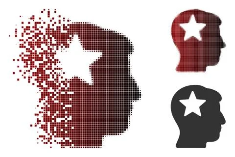 Decomposed Pixel Halftone Star Head Icon 스톡 일러스트