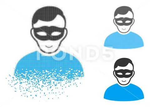 Decomposed Pixelated Halftone Anonymous Person Icon with Face Stock Illustration