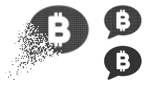 Decomposed Pixelated Halftone Bitcoin Message Balloon Icon Stock Illustration